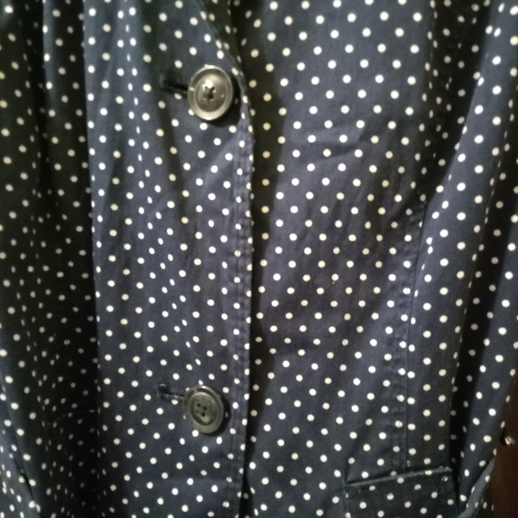 London Fog Vintage Women's Blue Navy Polka Dot Print Trench Peacoat Size XS - Picture 3 of 5